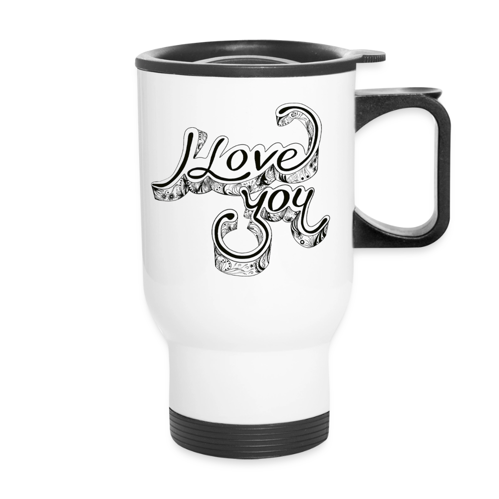 Thermobecher mit Tragegriff  "I love you" - Weiß