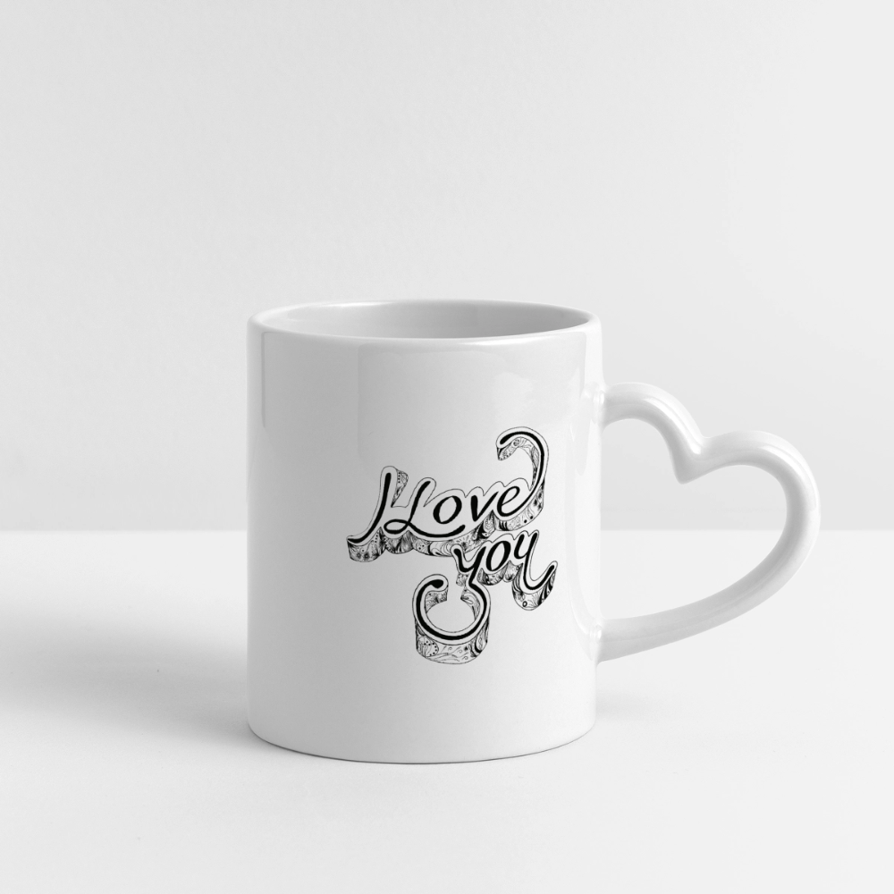 Panoramatasse mit Herzhenkel "I love you" - Weiß