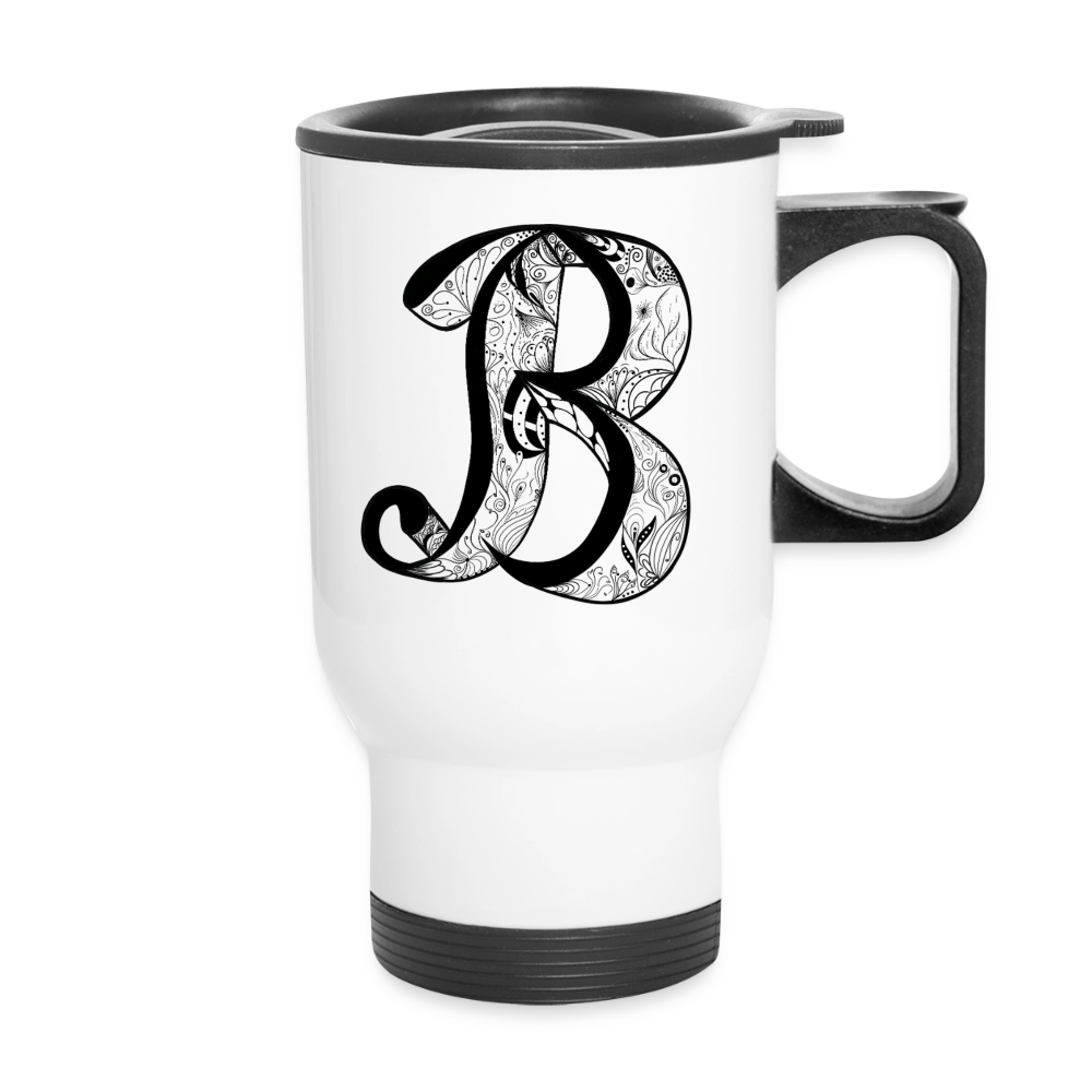 Thermobecher mit Tragegriff, Buchstabe "B" - Weiß