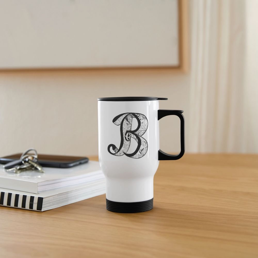 Thermobecher mit Tragegriff, Buchstabe "B" - Weiß