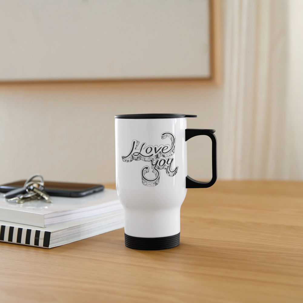 Thermobecher mit Tragegriff  "I love you" - Weiß