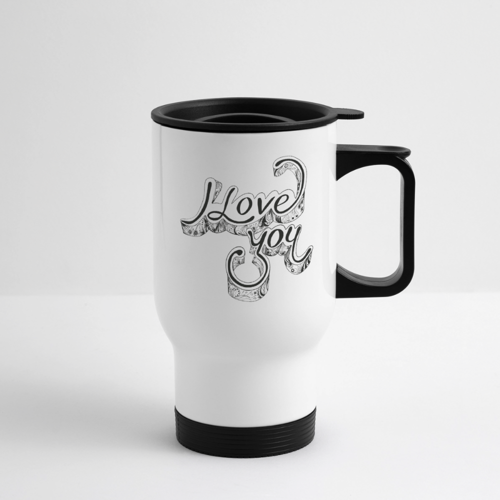 Thermobecher mit Tragegriff  "I love you" - Weiß