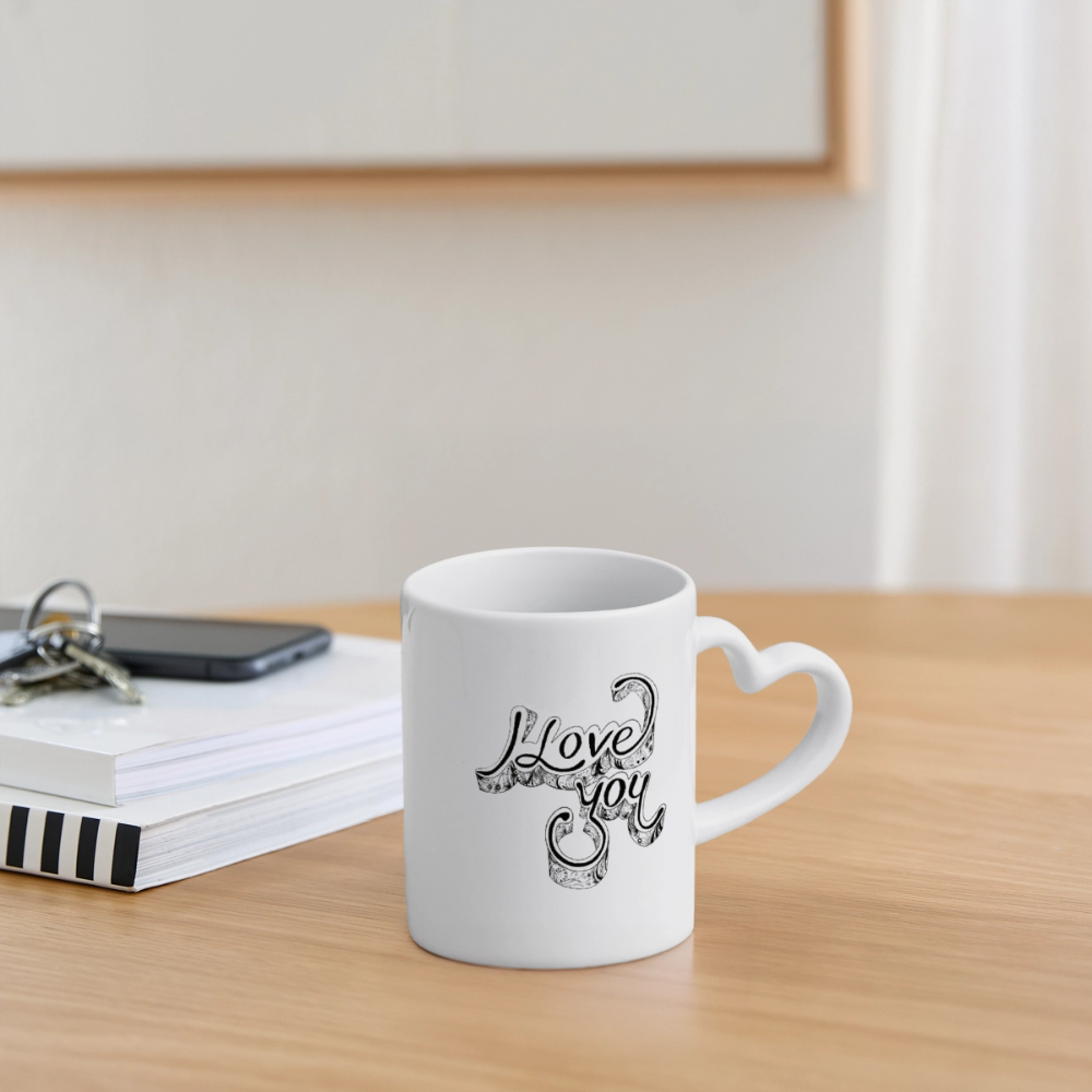 Panoramatasse mit Herzhenkel "I love you" - Weiß