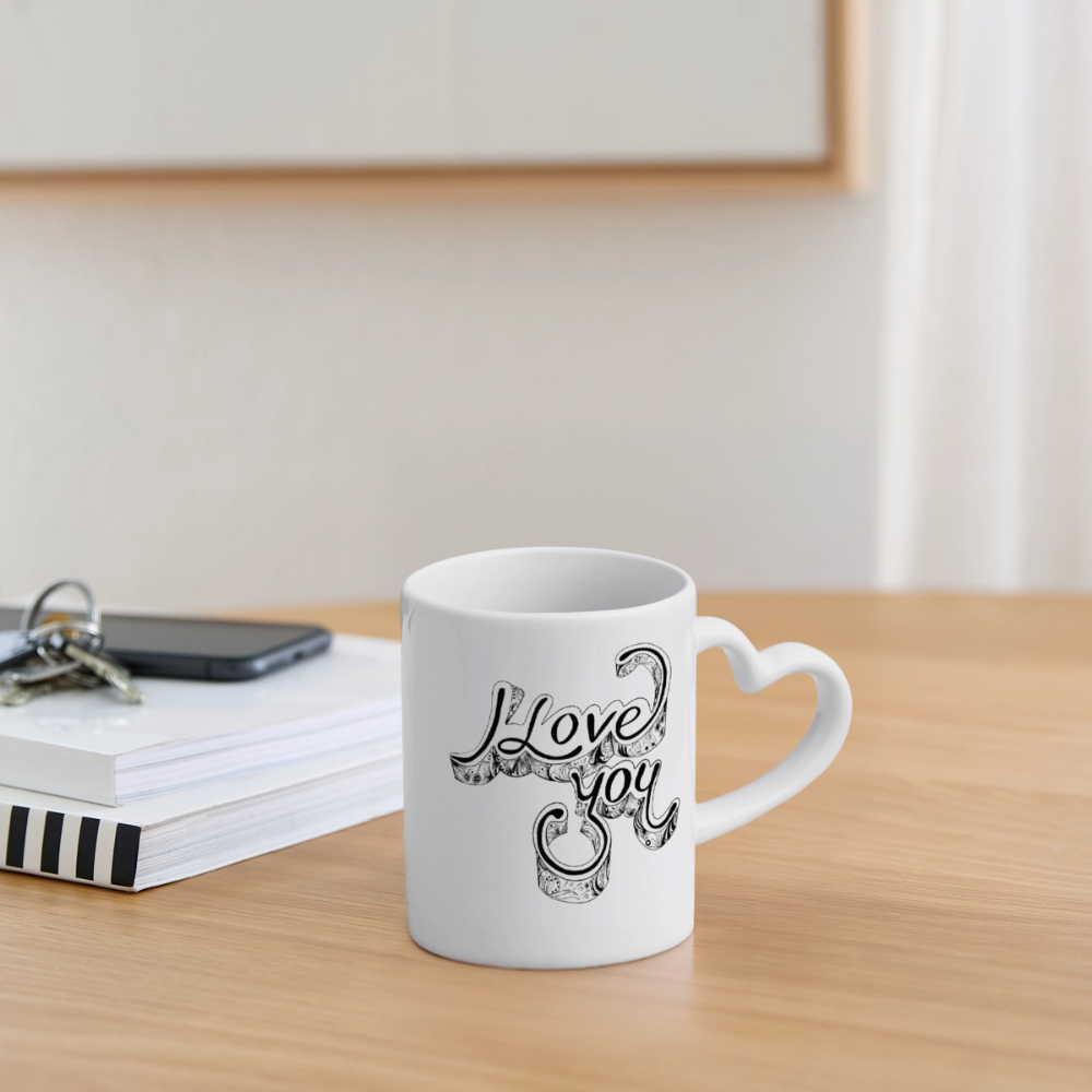 Panoramatasse mit Herzhenkel "I love you" - Weiß
